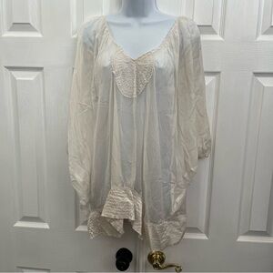 Y2K Vintage Bebe 100% silk Cream Sheer Ruffled Blouse Romantic Angelcore‎ S
